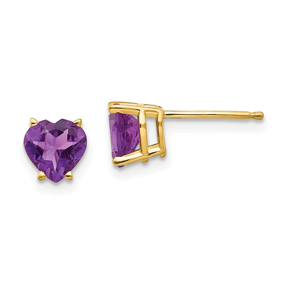 14k Yellow Gold 6mm Heart Amethyst Earrings XE98AM