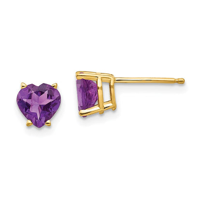 14k Yellow Gold 6mm Heart Amethyst Earrings XE98AM
