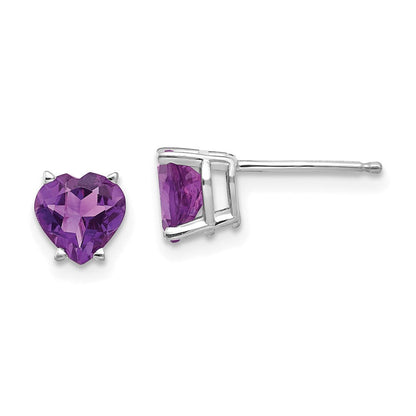 14k White Gold 6mm Heart Amethyst Earrings XE98WAM
