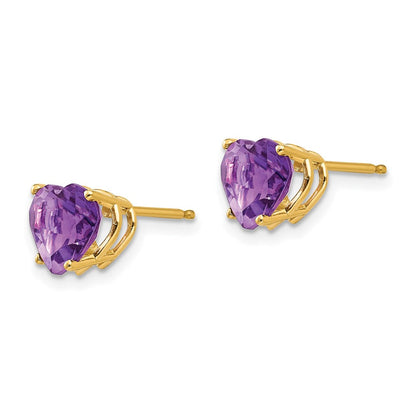 14k Yellow Gold 7mm Heart Amethyst Earrings XE99AM