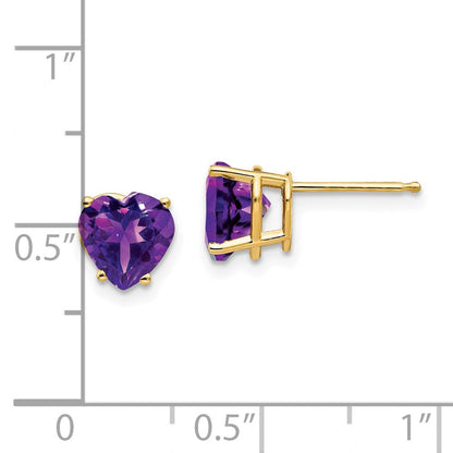 14k Yellow Gold 7mm Heart Amethyst Earrings XE99AM