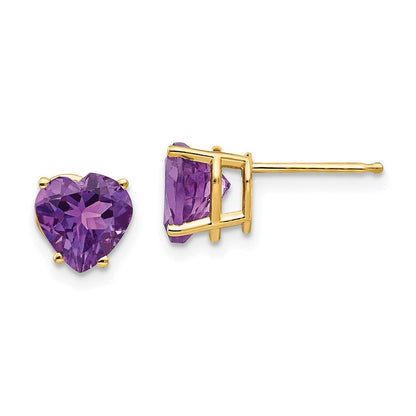 14k Yellow Gold 7mm Heart Amethyst Earrings XE99AM