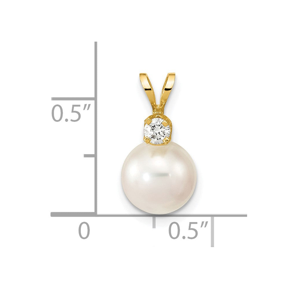 14k 8 9mm Round White Saltwater Akoya Cultured Pearl Diamond Pendant