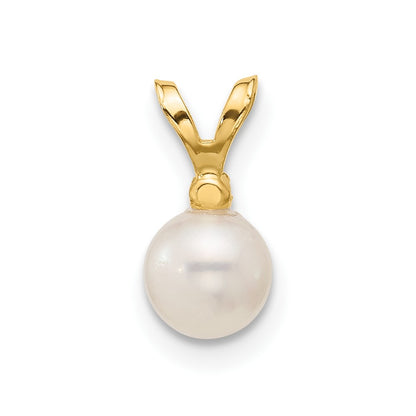 14k 5 6mm Round White Freshwater Cultured Pearl Diamond Pendant