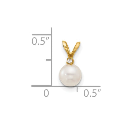 14k 5 6mm Round White Freshwater Cultured Pearl Diamond Pendant