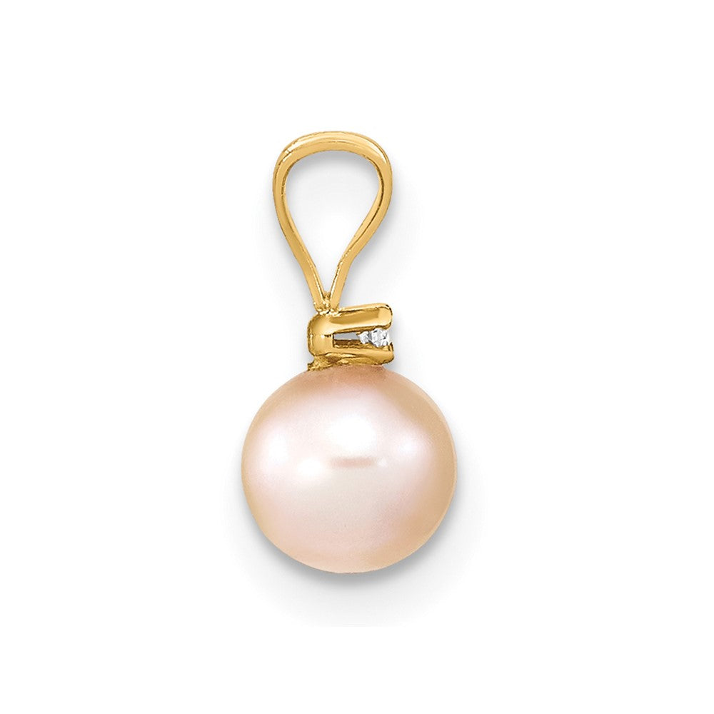 14k 5 6mm Round Pink Freshwater Cultured Pearl Diamond Pendant