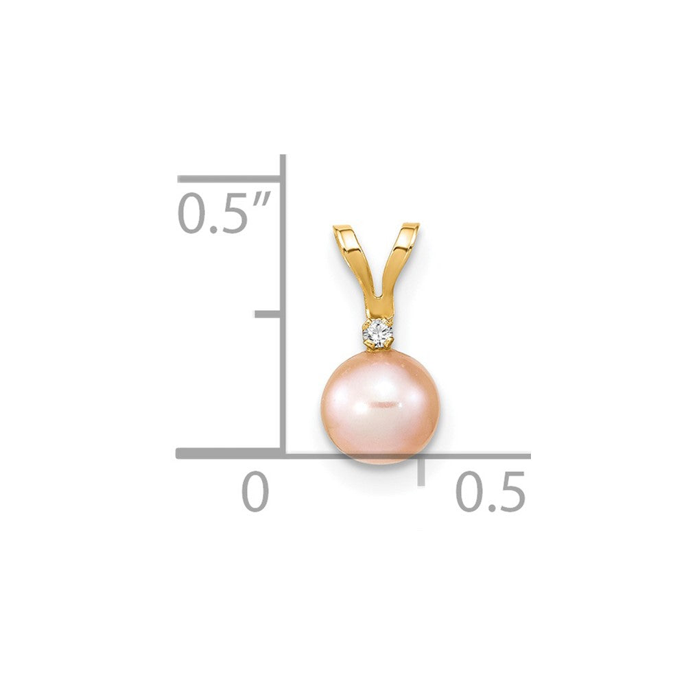 14k 5 6mm Round Pink Freshwater Cultured Pearl Diamond Pendant