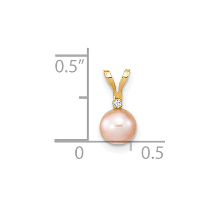 14k 5 6mm Round Pink Freshwater Cultured Pearl Diamond Pendant