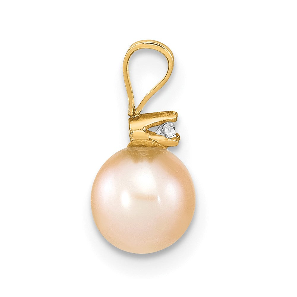 14k 6 7mm Round Pink Freshwater Cultured Pearl Diamond Pendant