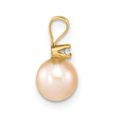14k 6 7mm Round Pink Freshwater Cultured Pearl Diamond Pendant