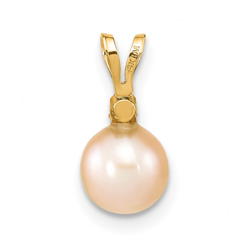 14k 6 7mm Round Pink Freshwater Cultured Pearl Diamond Pendant