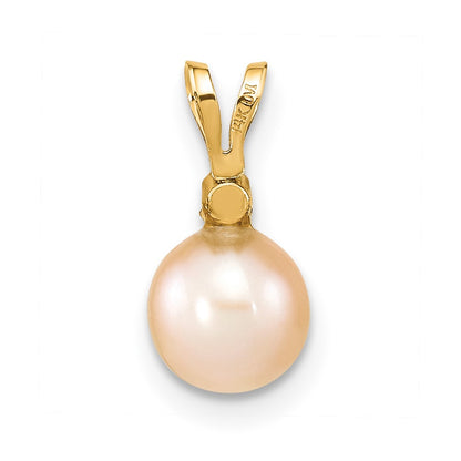 14k 6 7mm Round Pink Freshwater Cultured Pearl Diamond Pendant