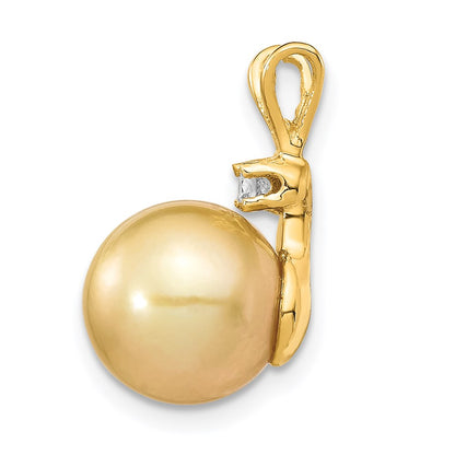 14K 9 10mm Golden Saltwater Cultured South Sea Pearl .05ct Diamond Pendant