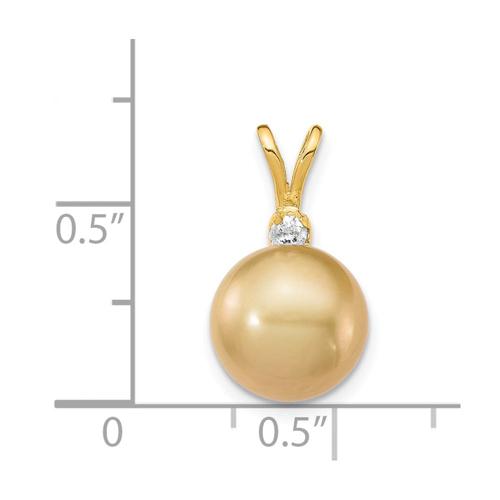 14K 9 10mm Golden Saltwater Cultured South Sea Pearl .05ct Diamond Pendant