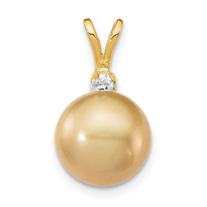 14K 9 10mm Golden Saltwater Cultured South Sea Pearl .05ct Diamond Pendant