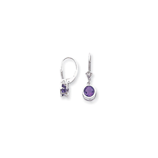 14k White Gold 6mm Amethyst Checker leverback Earrings XLB101WAC