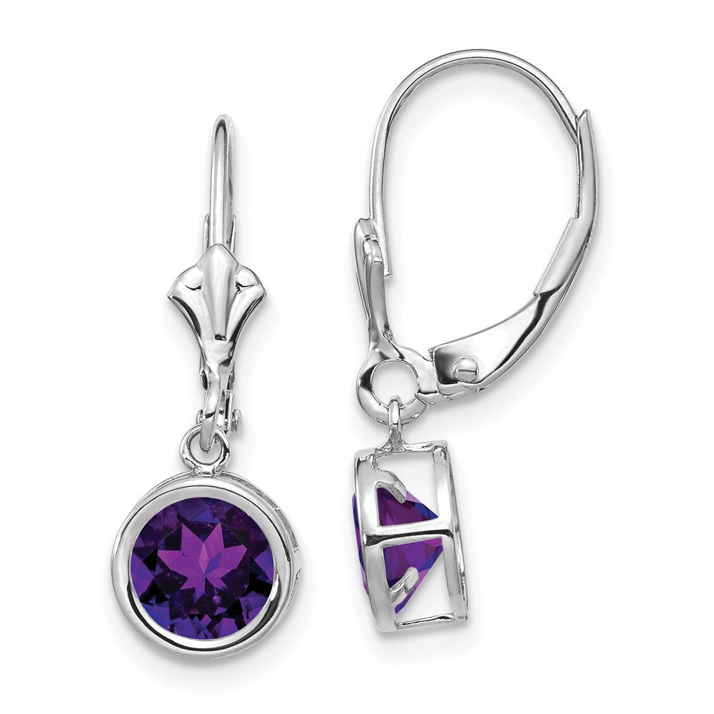 14k White Gold 6mm Amethyst Leverback Earrings XLB101WAM