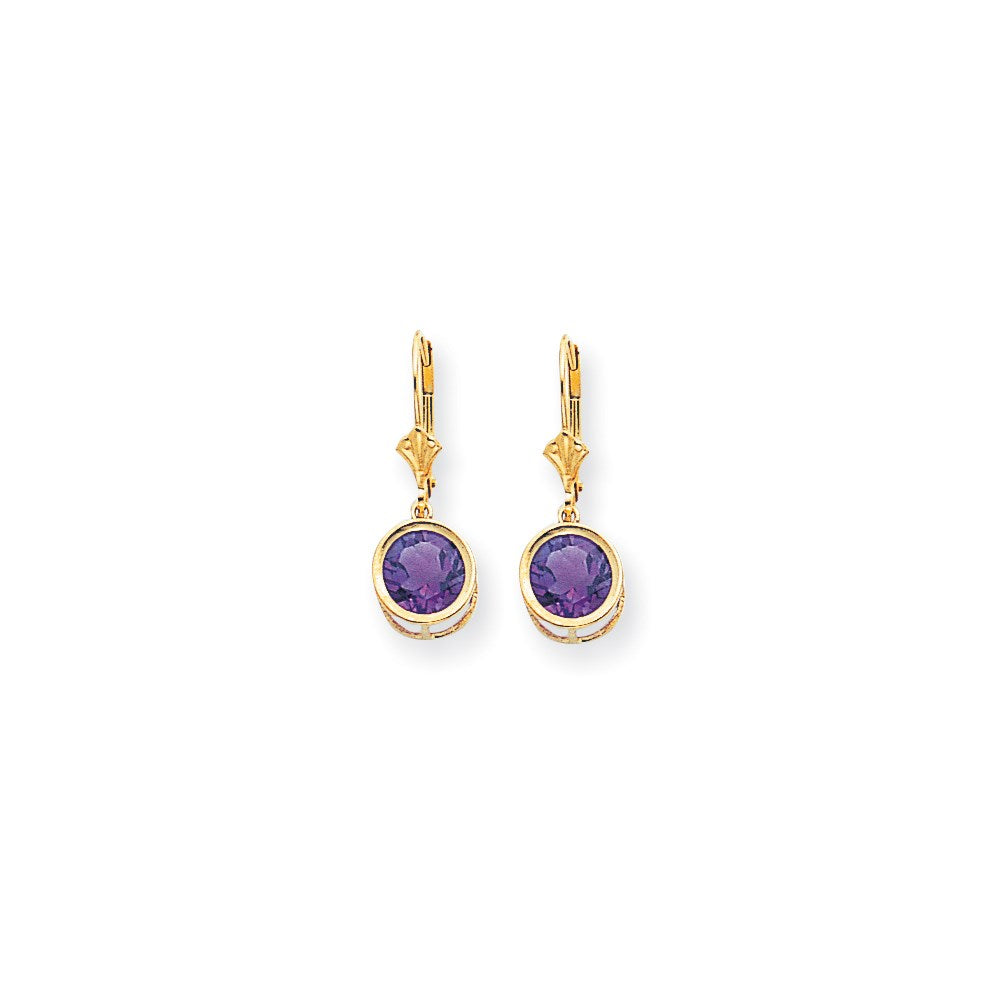 14k Yellow Gold 8mm Amethyst Leverback Earrings XLB102AM