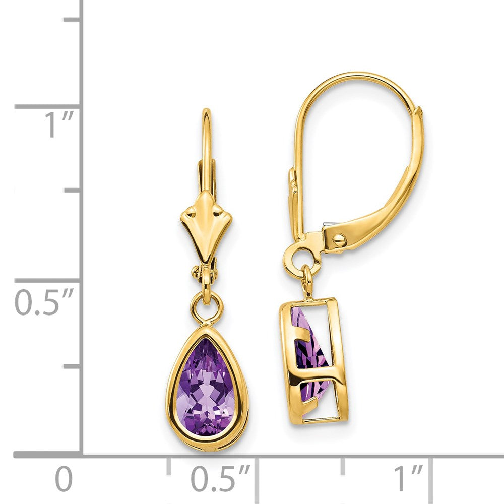 14k Yellow Gold 8x5mm Amethyst Dangle Earrings XLB103AM