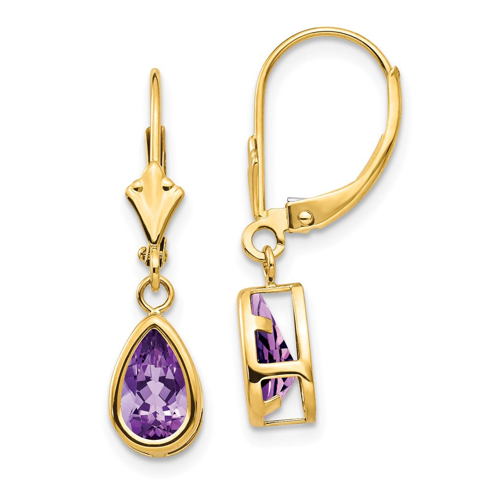 14k Yellow Gold 8x5mm Amethyst Dangle Earrings XLB103AM