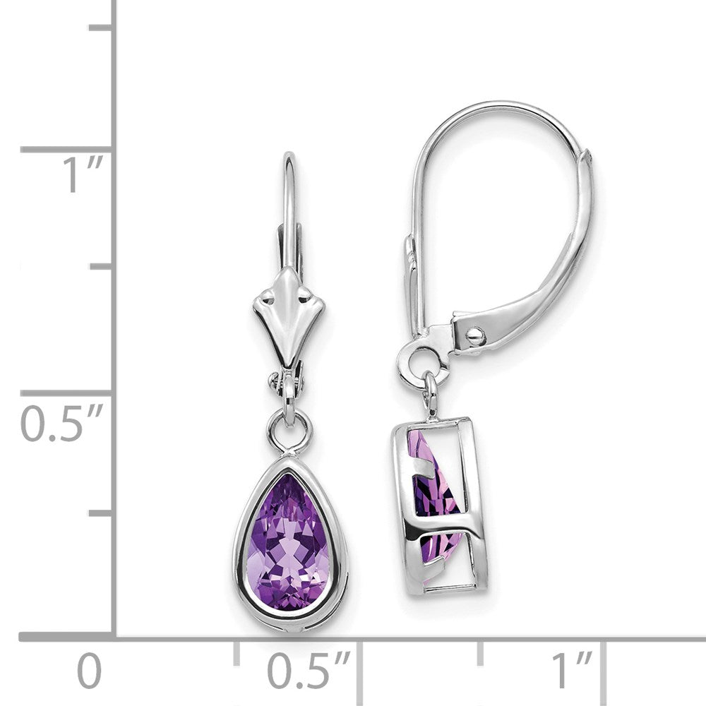 14k White Gold 8x5mm Pear Amethyst Leverback Earrings XLB103WAM