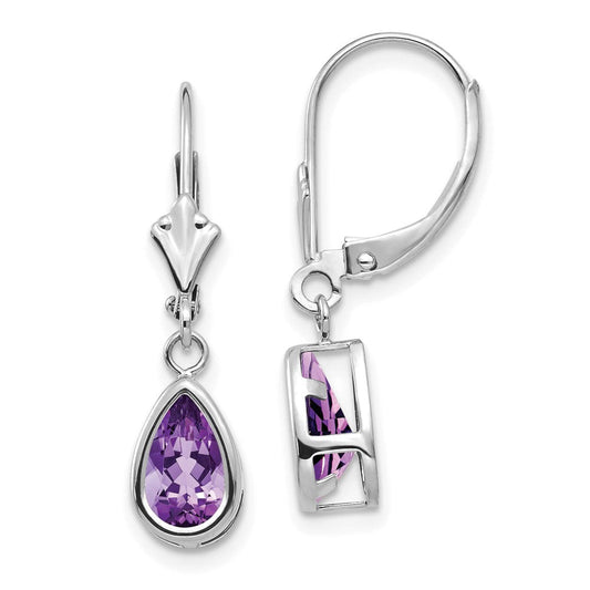 14k White Gold 8x5mm Pear Amethyst Leverback Earrings XLB103WAM