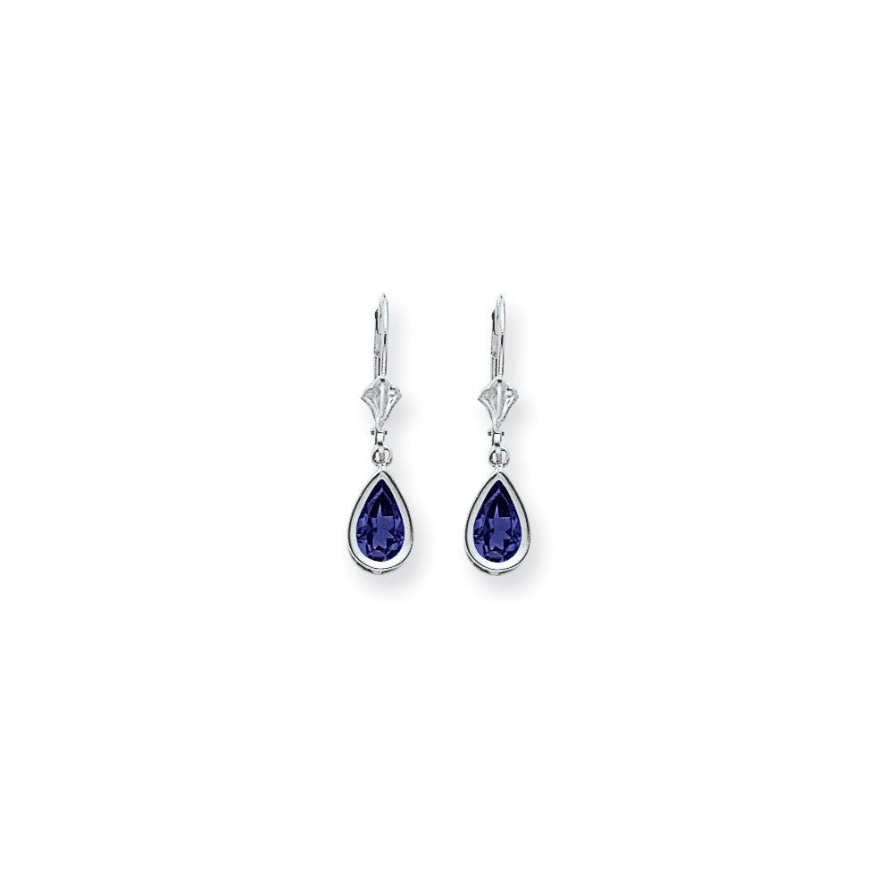 14k White Gold 8x5mm Pear Sapphire leverback Earrings XLB103WS