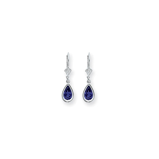 14k White Gold 8x5mm Pear Sapphire leverback Earrings XLB103WS