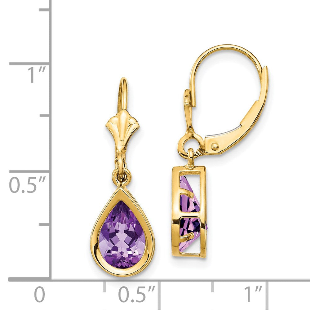 14k Yellow Gold 9x6mm Pear Amethyst Leverback Earrings XLB104AM