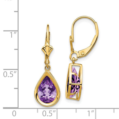 14k Yellow Gold 10x7mm Pear Amethyst Leverback Earrings XLB105AM