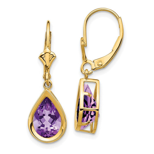 14k Yellow Gold 10x7mm Pear Amethyst Leverback Earrings XLB105AM