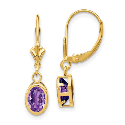 14k Yellow Gold 7x5mm Oval Amethyst Leverback Earrings XLB106AM