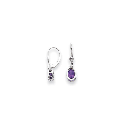 14k White Gold 7x5mm Oval Amethyst Checker leverback Earrings XLB106WAC
