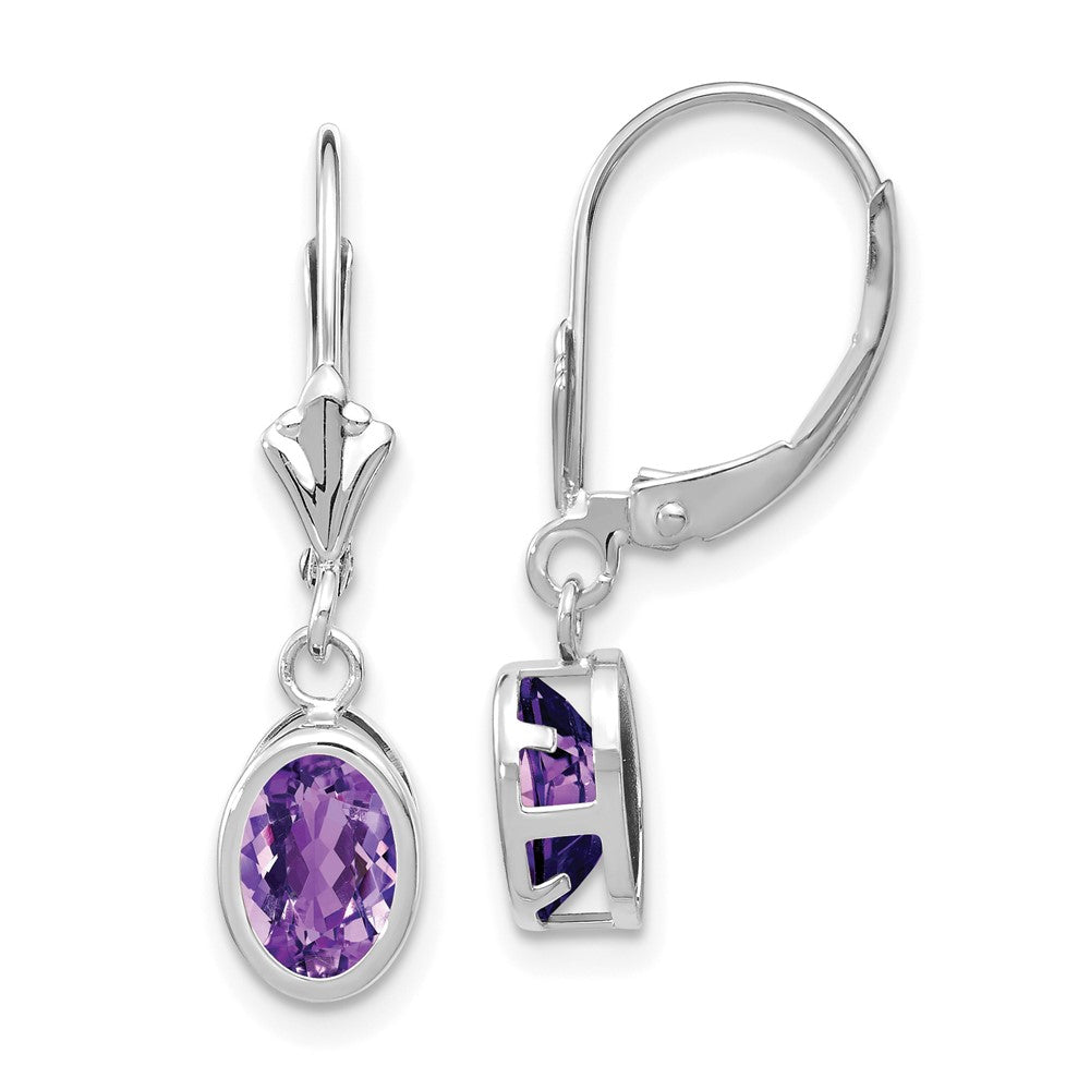 14k White Gold 7x5mm Oval Amethyst Leverback Earrings XLB106WAM