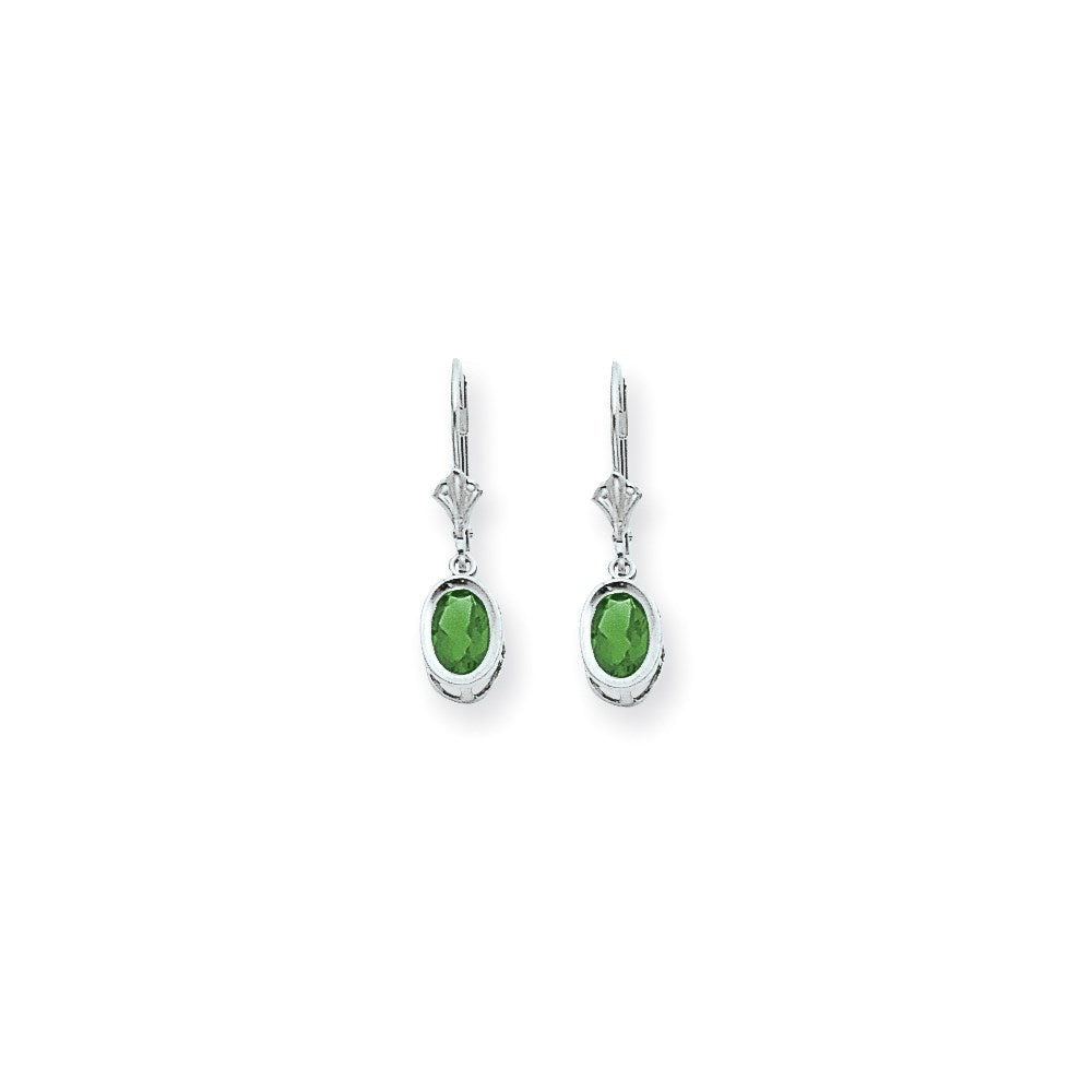 14k White Gold 7x5mm Oval Emerald leverback Earrings XLB106WE