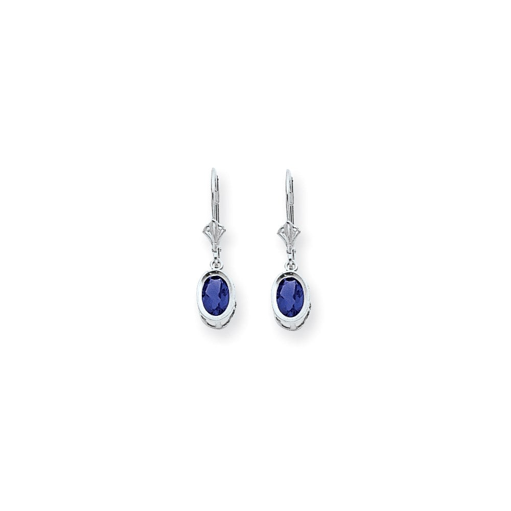 14k White Gold 7x5mm Oval Sapphire leverback Earrings XLB106WS