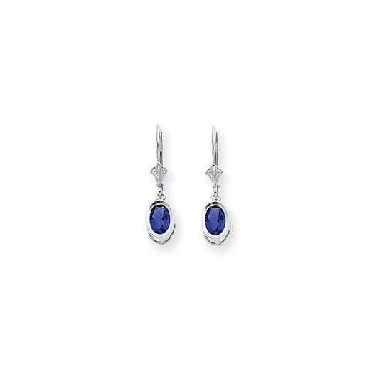 14k White Gold 7x5mm Oval Sapphire leverback Earrings XLB106WS