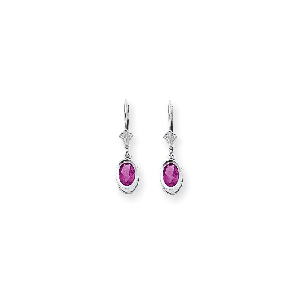 14k White Gold 7x5mm Oval Pink Sapphire leverback Earrings XLB106WSP