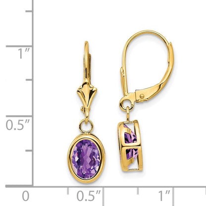 14k Yellow Gold 8x6mm Oval Amethyst Leverback Earrings XLB107AM