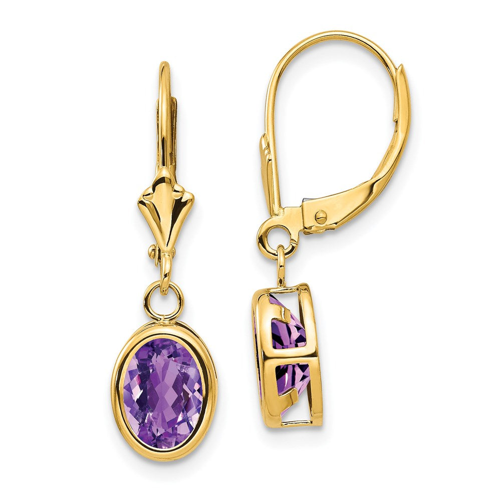 14k Yellow Gold 8x6mm Oval Amethyst Leverback Earrings XLB107AM