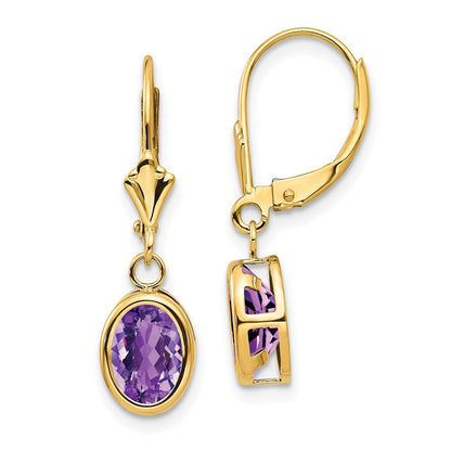 14k Yellow Gold 8x6mm Oval Amethyst Leverback Earrings XLB107AM