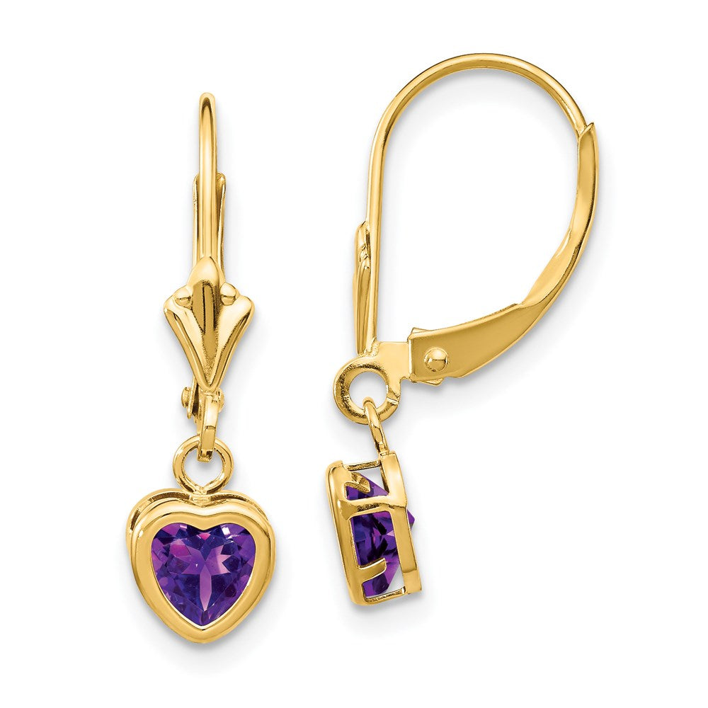 14k Yellow Gold 5mm Heart Amethyst Earrings XLB109AM