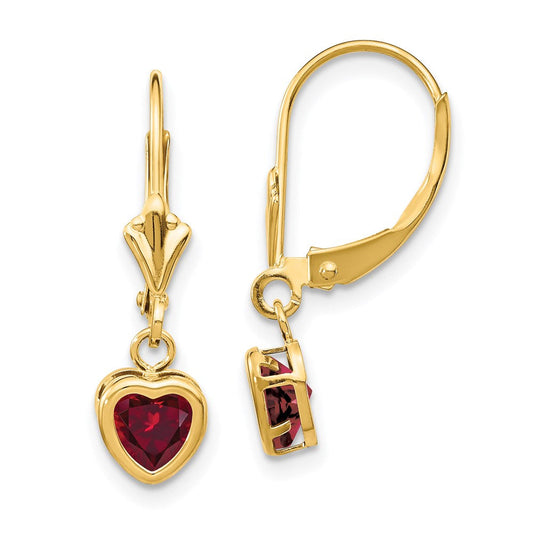 14k Yellow Gold 5mm Heart Created Ruby Earrings XLB109CR