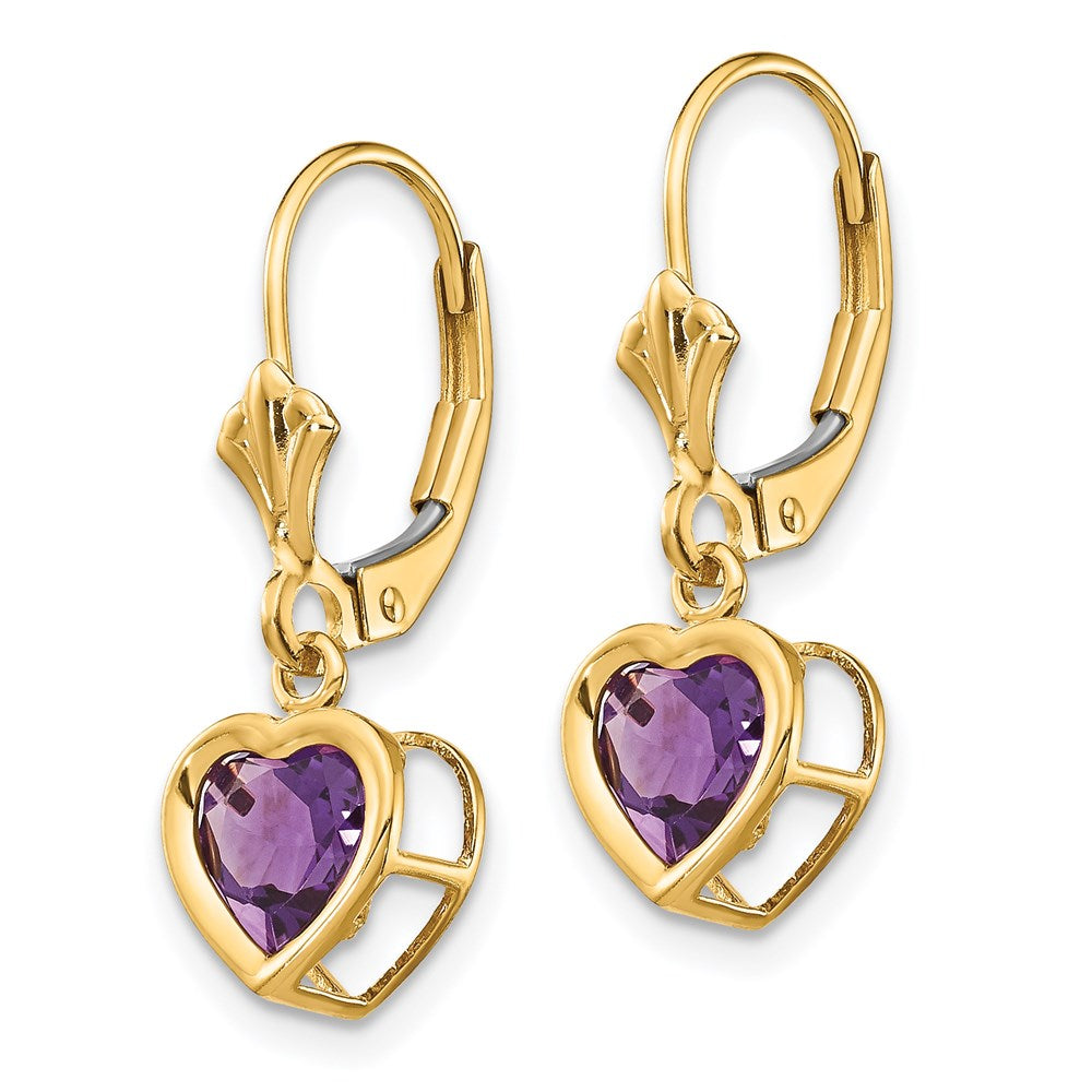 14k Yellow Gold 6mm Heart Amethyst Earrings XLB110AM