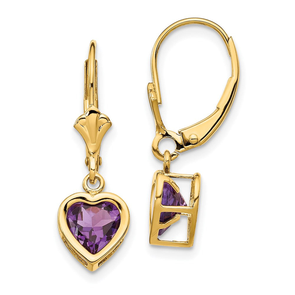 14k Yellow Gold 6mm Heart Amethyst Earrings XLB110AM