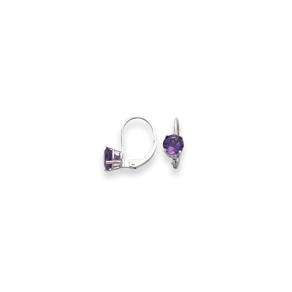 14k White Gold 6mm Amethyst Checker leverback Earrings XLB112WAC