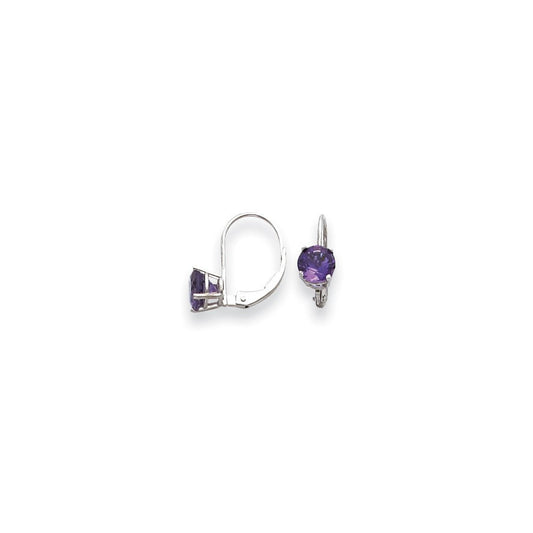 14k White Gold 6mm Amethyst Checker leverback Earrings XLB112WAC