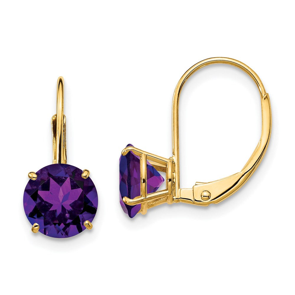 14k Yellow Gold 7mm Amethyst Leverback Earrings XLB113AM