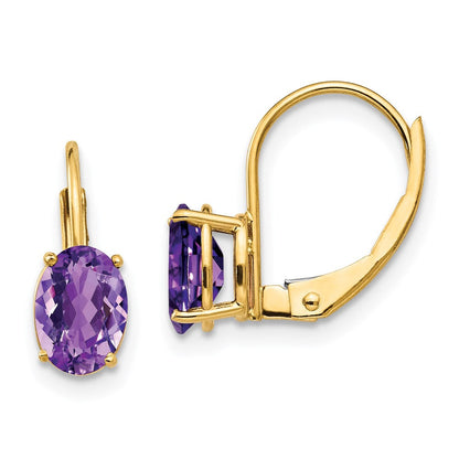 14k Yellow Gold 7x5mm Oval Amethyst Leverback Earrings XLB115AM