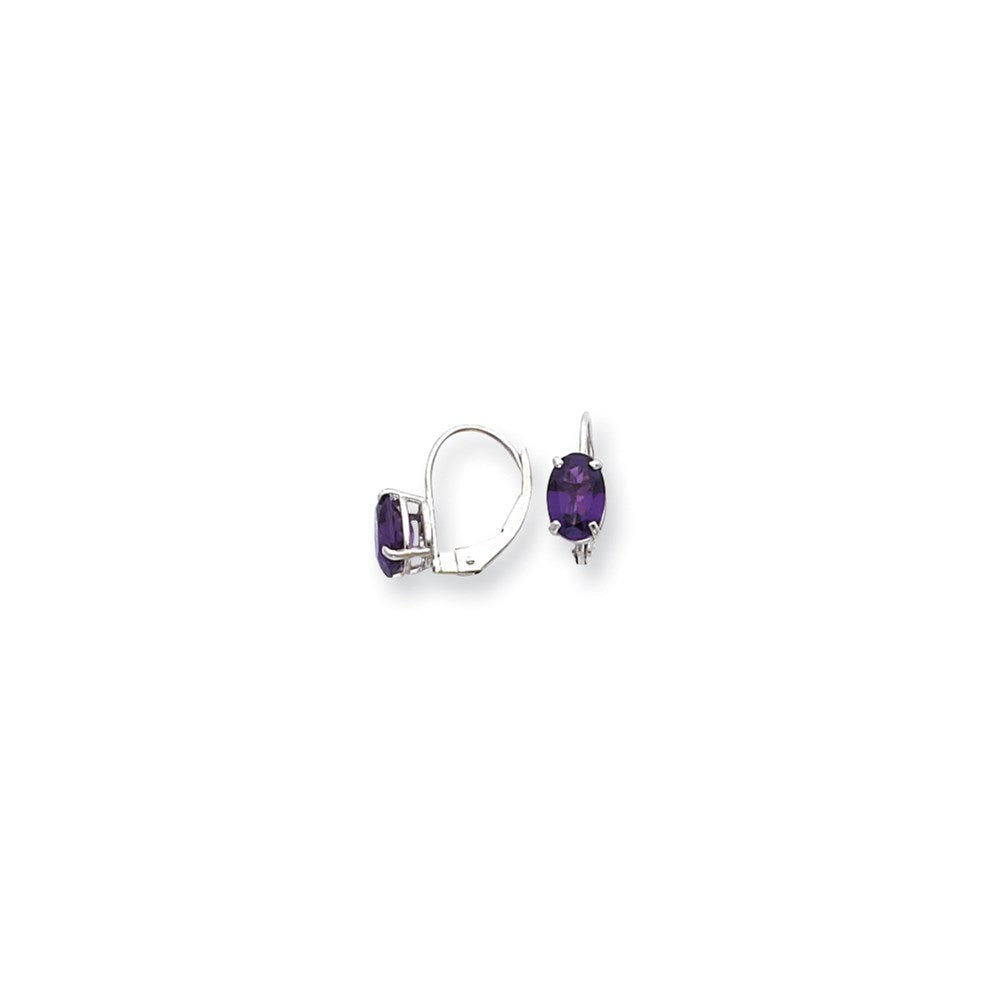 14k White Gold 7x5mm Oval Amethyst Checker leverback Earrings XLB115WAC